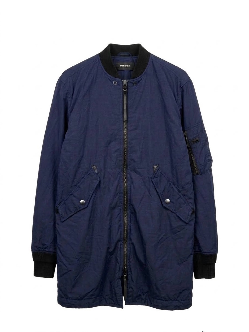 DIESEL Utility Jacket Men’s XL Navy Blue & Black Zip Up Lightweight Mid Length